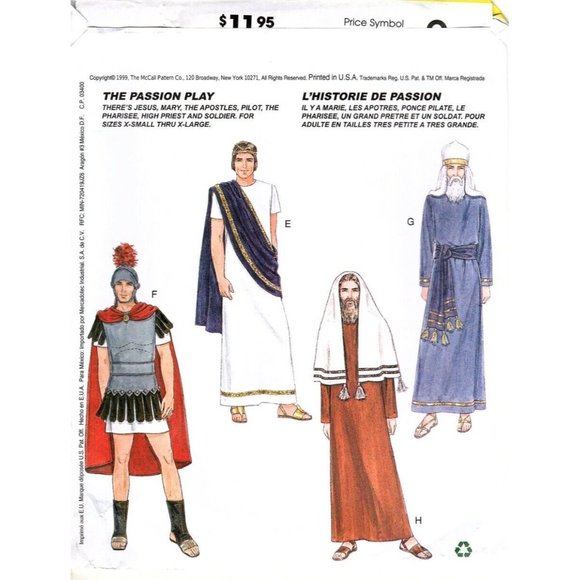 McCalls 2060 Adult Small 8 Bible Costume Easter Uncut Sewing Pattern New - Picture 2 of 2
